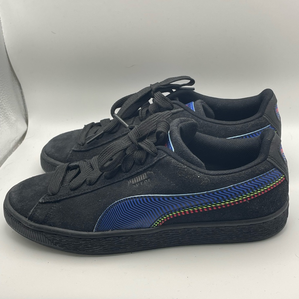 Puma Suede Sneakers Kids 5.5C Black Blue Multi Graphic 385309-01